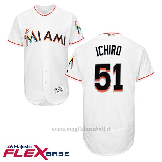 Maglia Baseball Uomo Miami Marlins 51 Ichiro Suzuki 1ªBianco Flex Base Autentico Collezione